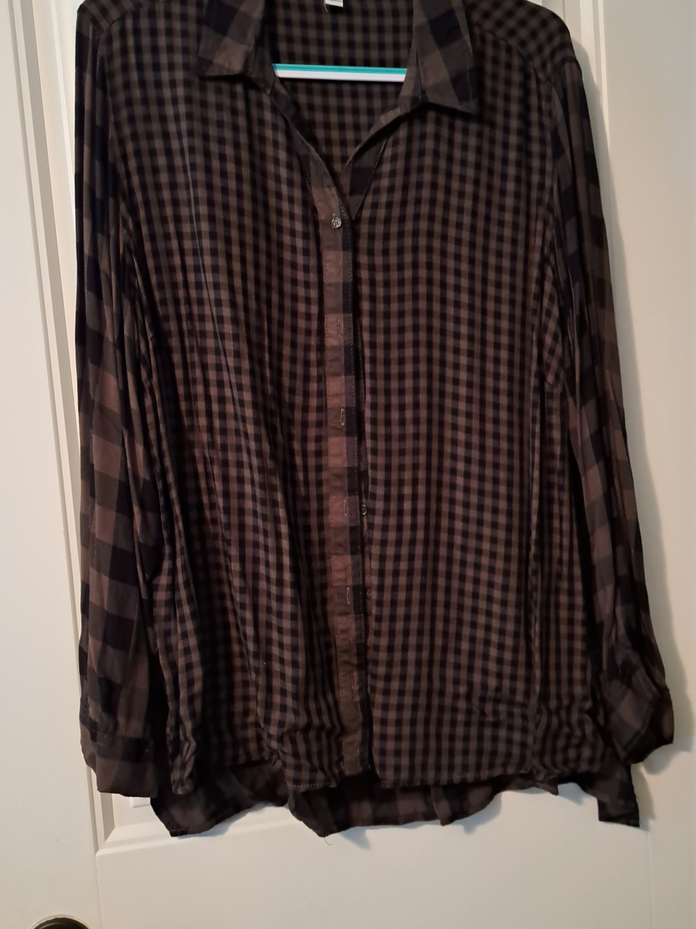 Cato Black and Green Checked Button-Front Tunic Shirt
